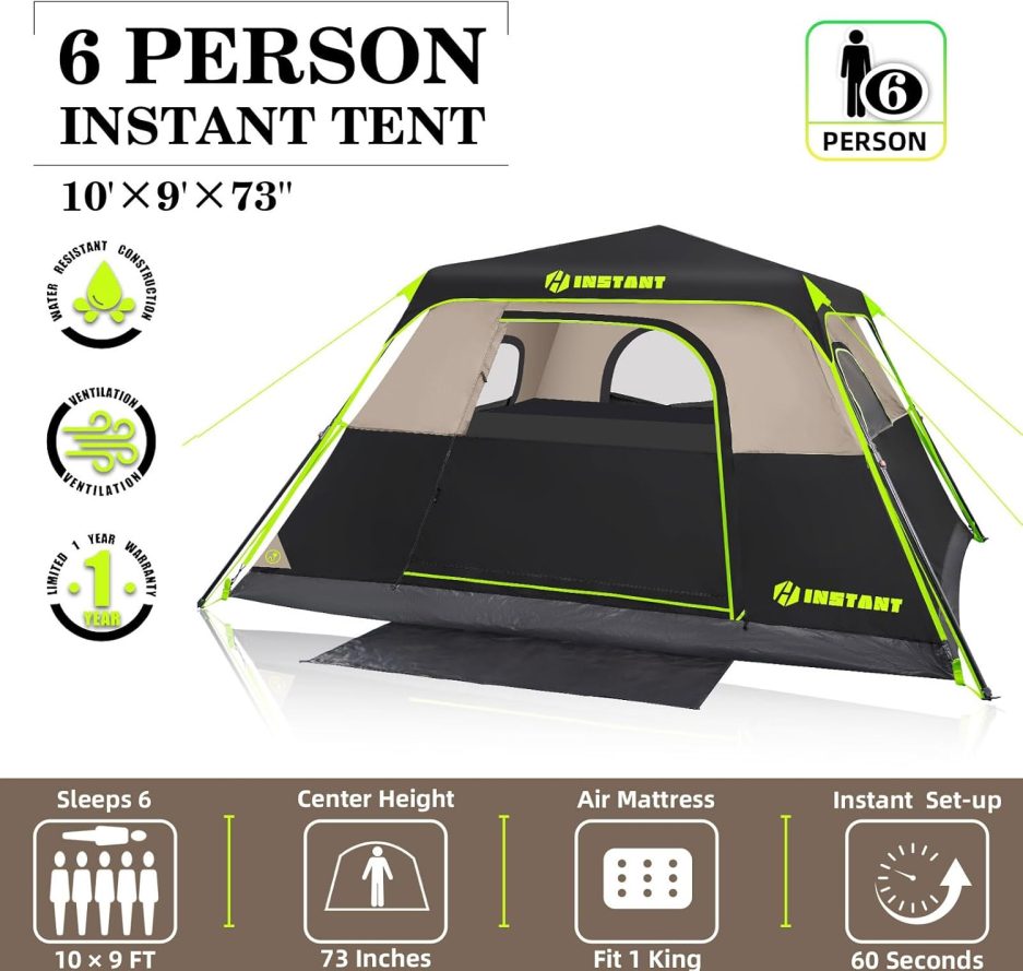 4/6/8 Person Instant Tent, Waterproof Pop Up Tents for Camping with Rainfly, 60 Seconds Easy Setup, Automatic Cabin Tent for Family Camping with Expandable Carry Bag & Upgraded Ventilation - Image 2