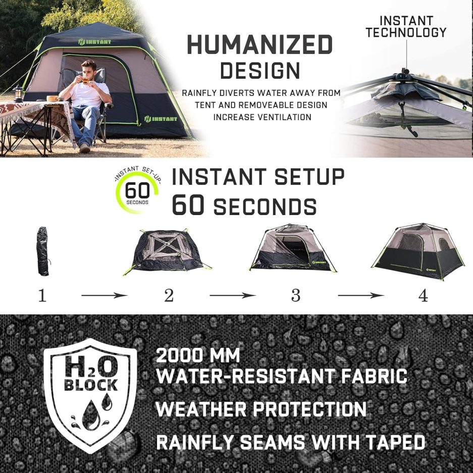 4/6/8 Person Instant Tent, Waterproof Pop Up Tents for Camping with Rainfly, 60 Seconds Easy Setup, Automatic Cabin Tent for Family Camping with Expandable Carry Bag & Upgraded Ventilation - Image 3
