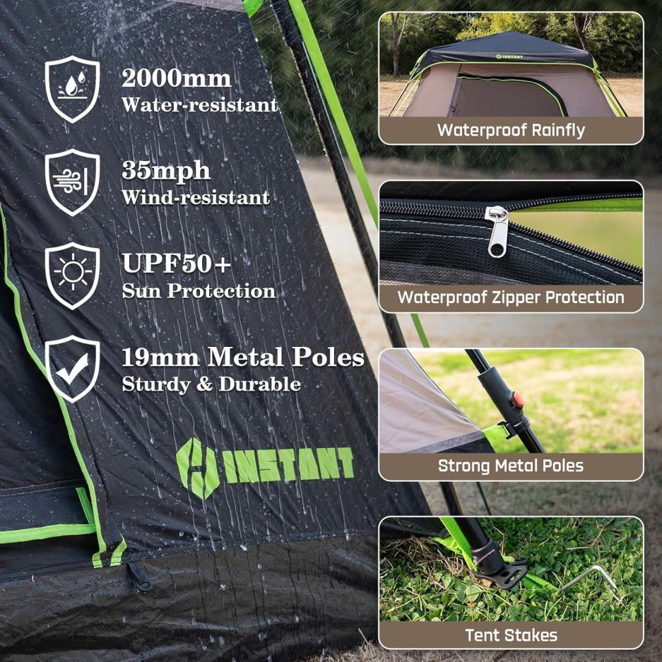 4/6/8 Person Instant Tent, Waterproof Pop Up Tents for Camping with Rainfly, 60 Seconds Easy Setup, Automatic Cabin Tent for Family Camping with Expandable Carry Bag & Upgraded Ventilation - Image 7