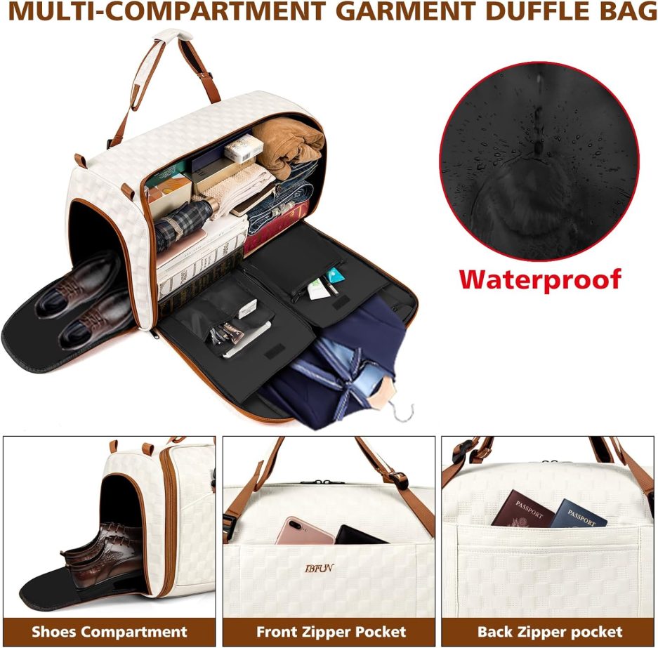 Convertible Garment Bags for Travel - Carry on Garment Duffle Bag with Backpack Straps for Men Women, 4 in 1 Large Travel Duffel Bags with Shoes Compartment Hanging Suit Dress Weekender Bag 3pcs Set - Image 2
