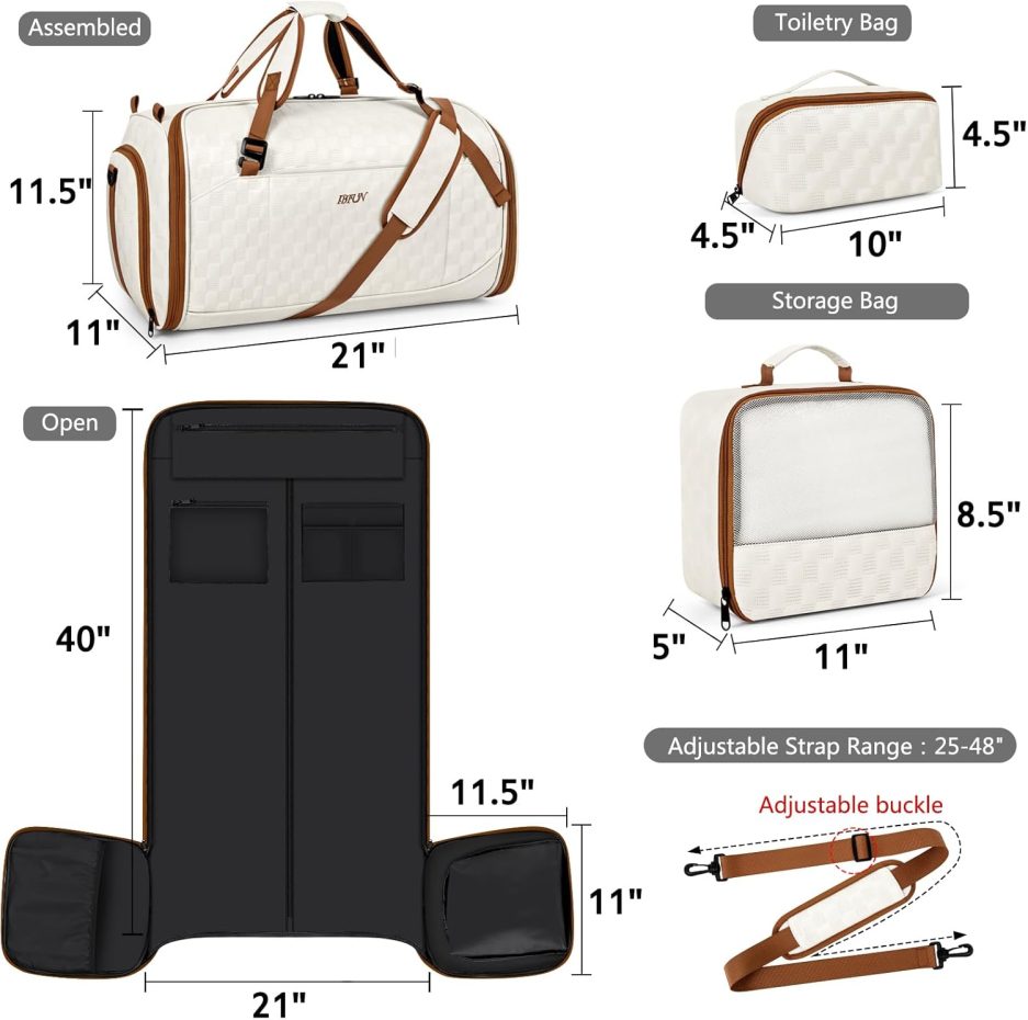 Convertible Garment Bags for Travel - Carry on Garment Duffle Bag with Backpack Straps for Men Women, 4 in 1 Large Travel Duffel Bags with Shoes Compartment Hanging Suit Dress Weekender Bag 3pcs Set - Image 7