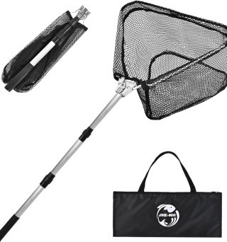 Fishing Net with Handle, Rubber Coated Landing Net with Foldable Aluminum Frame, Minnow Net, Small Fishing Net, Easy Transportation Storage for Kayak, Fly, Catfish, Bass, Trout Fishing