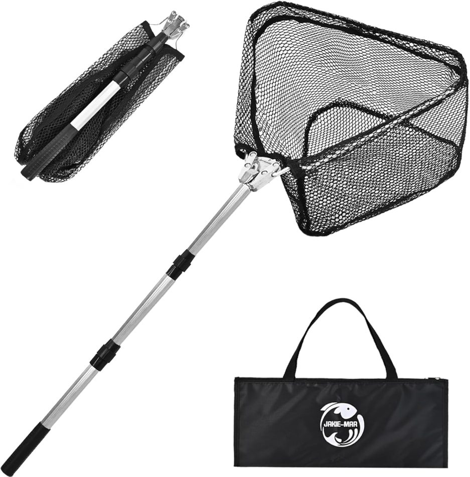 Fishing Net with Handle, Rubber Coated Landing Net with Foldable Aluminum Frame, Minnow Net, Small Fishing Net, Easy Transportation Storage for Kayak, Fly, Catfish, Bass, Trout Fishing