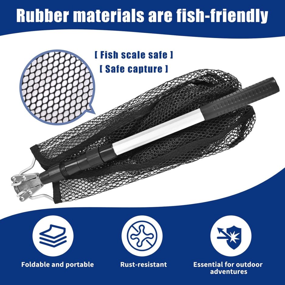Fishing Net with Handle, Rubber Coated Landing Net with Foldable Aluminum Frame, Minnow Net, Small Fishing Net, Easy Transportation Storage for Kayak, Fly, Catfish, Bass, Trout Fishing - Image 3