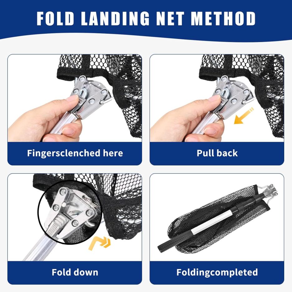 Fishing Net with Handle, Rubber Coated Landing Net with Foldable Aluminum Frame, Minnow Net, Small Fishing Net, Easy Transportation Storage for Kayak, Fly, Catfish, Bass, Trout Fishing - Image 5