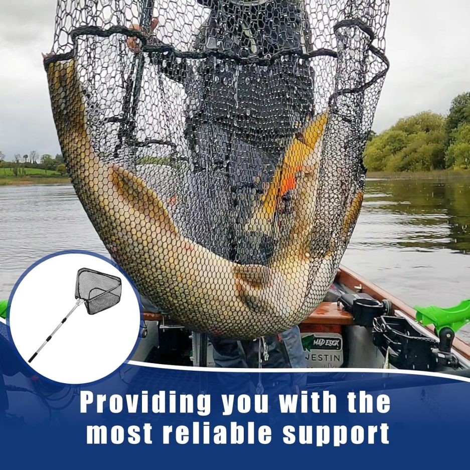 Fishing Net with Handle, Rubber Coated Landing Net with Foldable Aluminum Frame, Minnow Net, Small Fishing Net, Easy Transportation Storage for Kayak, Fly, Catfish, Bass, Trout Fishing - Image 6