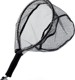 Fly Fishing Net with EVA Handle, Fishing Landing Nets CNC Aluminum Alloy Frame, Rubber Coated Mesh Trout Net Kayak Nets for Small Trout Steelhead, Bass, Salmon