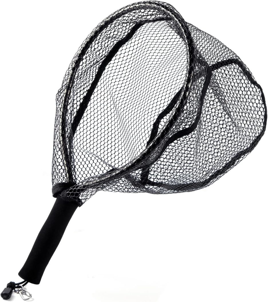Fly Fishing Net with EVA Handle, Fishing Landing Nets CNC Aluminum Alloy Frame, Rubber Coated Mesh Trout Net Kayak Nets for Small Trout Steelhead, Bass, Salmon