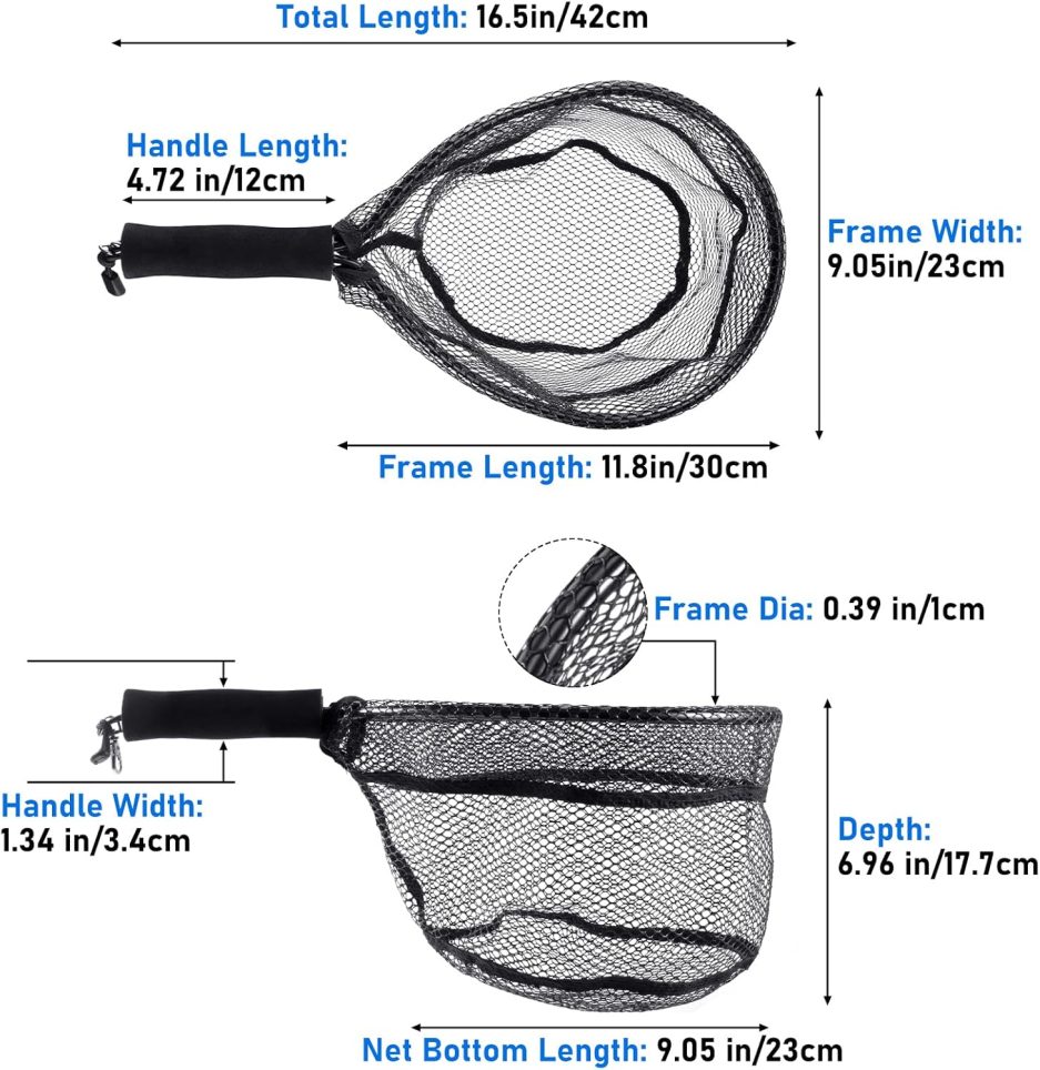 Fly Fishing Net with EVA Handle, Fishing Landing Nets CNC Aluminum Alloy Frame, Rubber Coated Mesh Trout Net Kayak Nets for Small Trout Steelhead, Bass, Salmon - Image 2