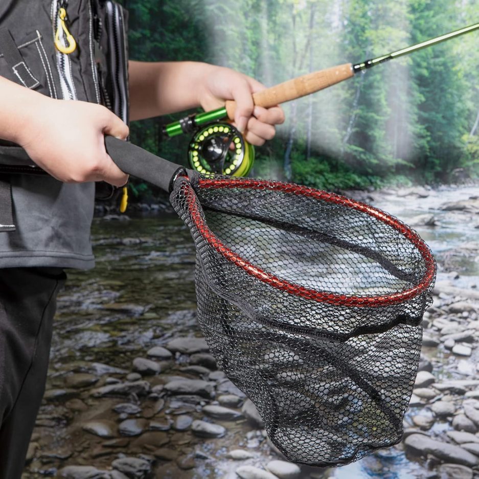 Fly Fishing Net with EVA Handle, Fishing Landing Nets CNC Aluminum Alloy Frame, Rubber Coated Mesh Trout Net Kayak Nets for Small Trout Steelhead, Bass, Salmon - Image 7