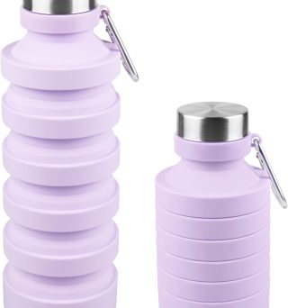 Nefeeko Collapsible Water Bottle, Reuseable BPA Free Silicone Foldable Water Bottles for Travel Gym Camping Hiking, Portable Leak Proof Sports Water Bottle with Carabiner